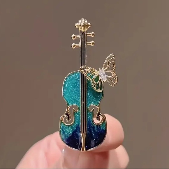 Violin Cello String Instrument with Butterfly Pin Brooch - Picture 6 of 12